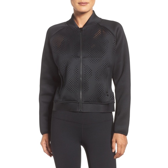 BLACK REEBOK PERFORATED CARDIO BOMBER JACKET - Picture 1 of 3